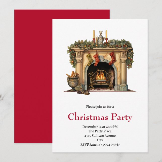 Cosy Victorian Fireplace Christmas Invitation (Front/Back)
