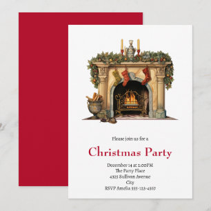 Cosy Victorian Fireplace Christmas Invitation