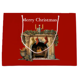 Cosy Victorian Fireplace Christmas Large Gift Bag
