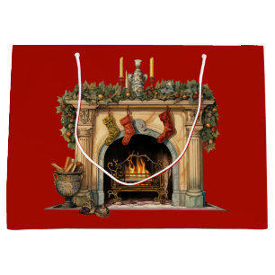 Cosy Victorian Fireplace Christmas Large Gift Bag