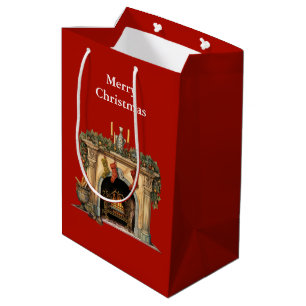 Cosy Victorian Fireplace Christmas Medium Gift Bag