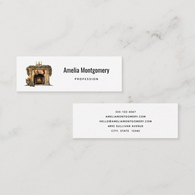 Cosy Victorian Fireplace Christmas Mini Business Card (Front/Back)