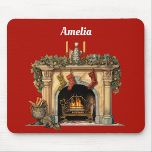 Cosy Victorian Fireplace Christmas Mouse Mat
