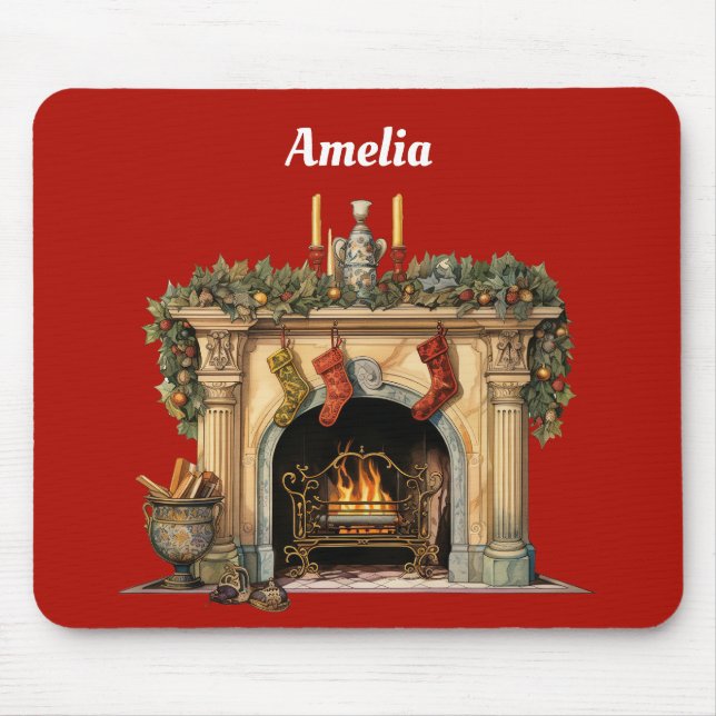 Cosy Victorian Fireplace Christmas Mouse Mat (Front)
