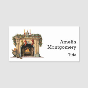 Cosy Victorian Fireplace Christmas Name Tag