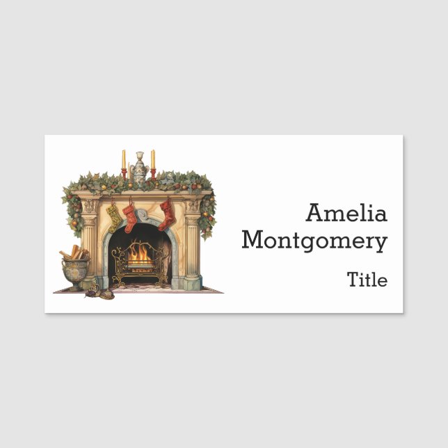 Cosy Victorian Fireplace Christmas Name Tag (Front)