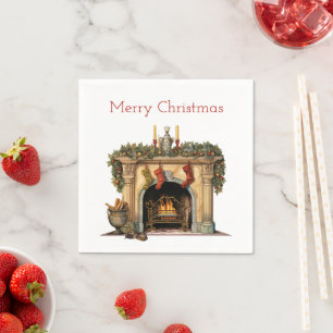 Cosy Victorian Fireplace Christmas Napkin