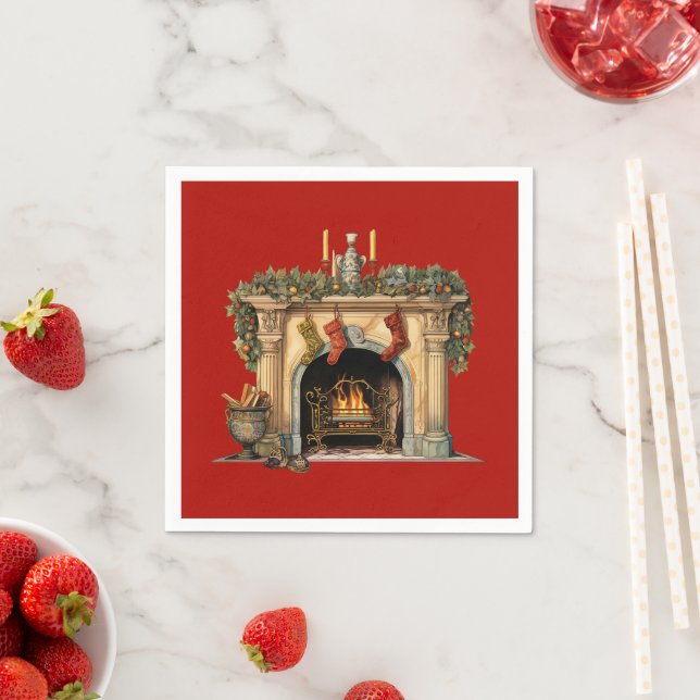 Cosy Victorian Fireplace Christmas Napkin (Insitu)