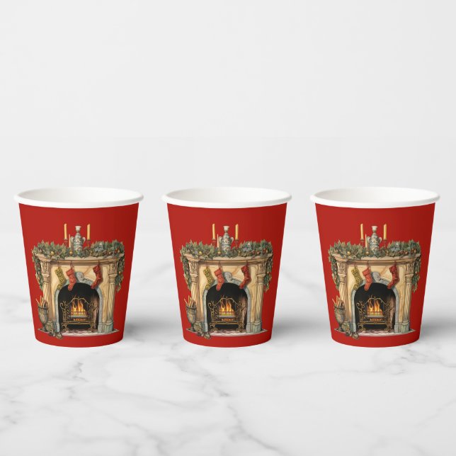 Cosy Victorian Fireplace Christmas Paper Cups (Multi)