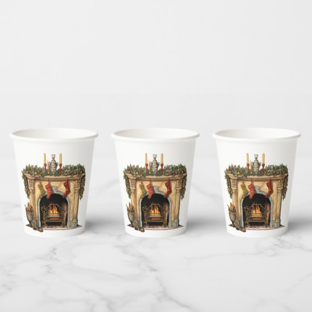 Cosy Victorian Fireplace Christmas Paper Cups (Multi)