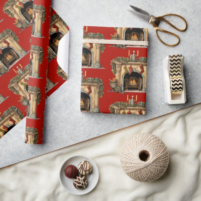 Cosy Victorian Fireplace Christmas Pattern Wrapping Paper (Crafts)