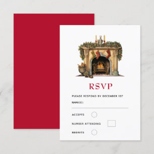 Cosy Victorian Fireplace Christmas RSVP Card