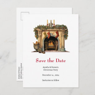Cosy Victorian Fireplace Christmas Save the Date Announcement Postcard