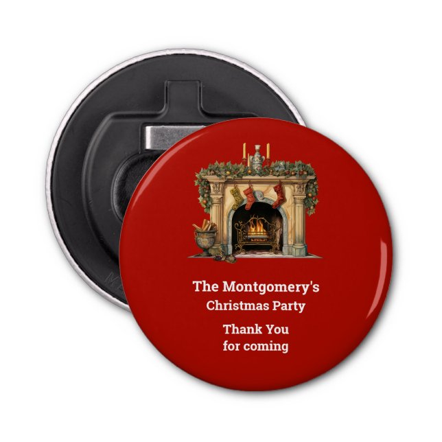 Cosy Victorian Fireplace Christmas Thank You Bottle Opener (Front)