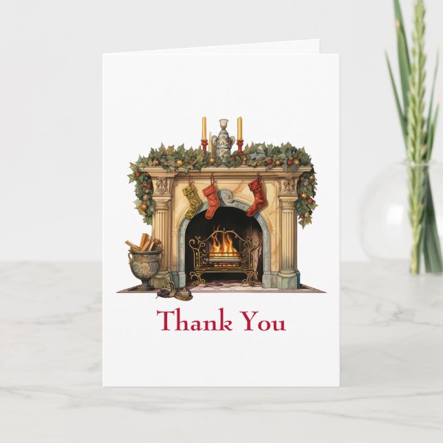 Cosy Victorian Fireplace Christmas Thank You Card (Front)