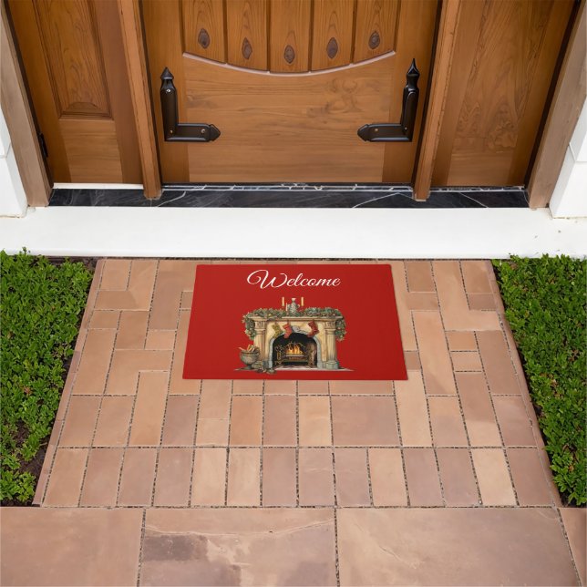 Cosy Victorian Fireplace Christmas Welcome Doormat (Outdoor)