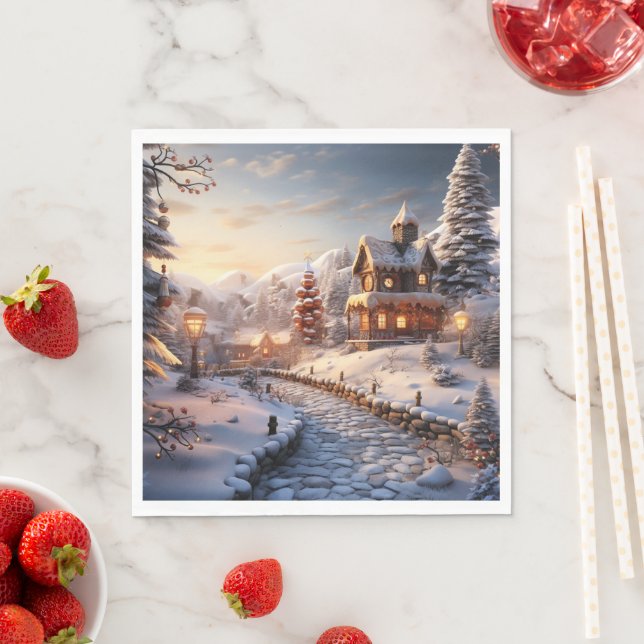 Cosy Village at Christmas illustration Napkin (Insitu)