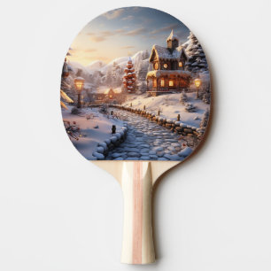 Cosy Village at Christmas illustration Ping Pong Paddle