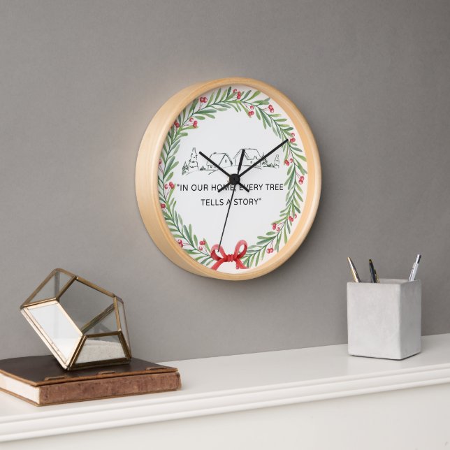 Cosy Village Wreath Tale Clock (Office)