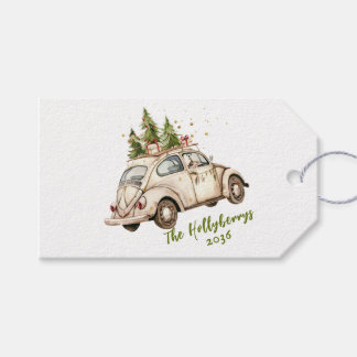 Cosy Vintage Christmas Car Personalised Family Gift Tags