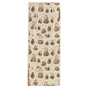 Cosy Vintage Christmas Cats Cottage Wine Gift Bag