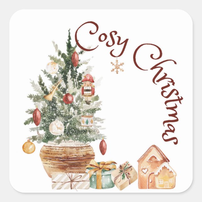Cosy vintage Christmas tree  Square Sticker (Front)