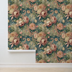 Cosy Vintage Floral Peony and Rose Peel and Stick Wallpaper