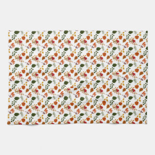 Cosy warm Autumn leaves pattern Thanksgiving Tea Towel