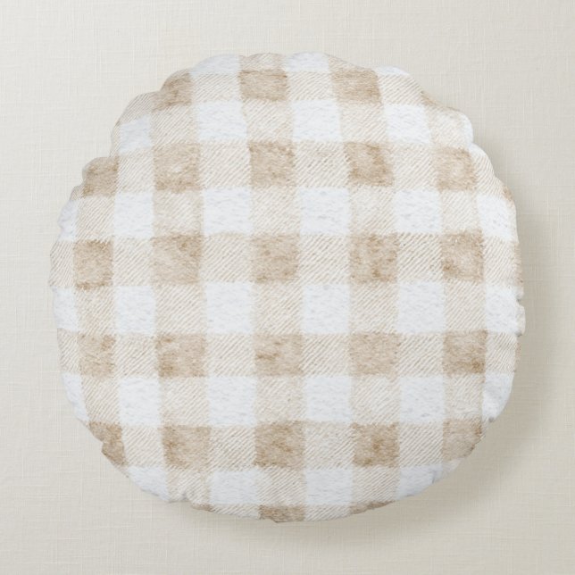 Cosy Warm Cream Beige Stripes Round Cushion (Front)
