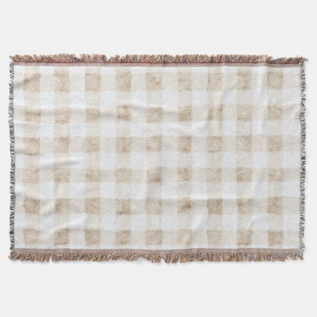 Cosy Warm Cream Beige Stripes Throw Blanket (Front)