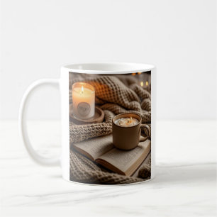 Cosy warm evening candles and blanket coffee mug