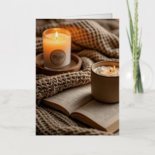 Cosy warm evening candles and blanket  foil greeting card