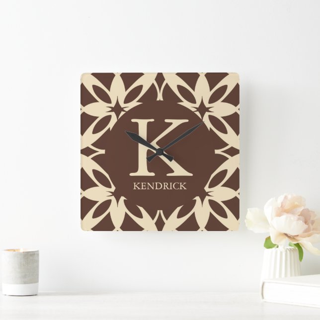 Cosy Warm Mocha Mousse Geometric Square Wall Clock (Home)