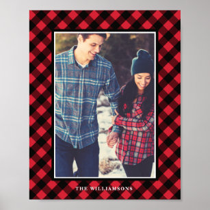 Cosy & Warm   Red Buffalo Plaid Family Photo Frame Poster