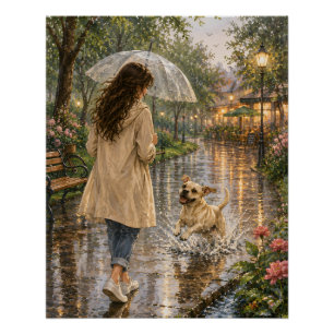 Cosy Watercolor Dog Illustration Poster