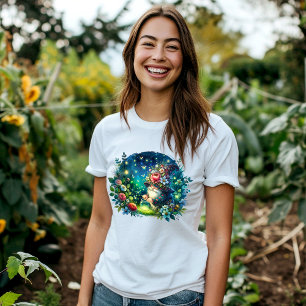 Cosy Watercolor Garden Gnome and Fireflies T-Shirt