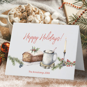 Cosy Watercolor Gourmet Fruitcake Candle Holiday Card