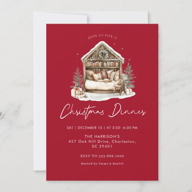 Cosy watercolor  Holiday Dinner Christmas Invitation (Front)