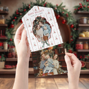 Cosy Watercolor Holly Green Bow Photo All In One Invitation