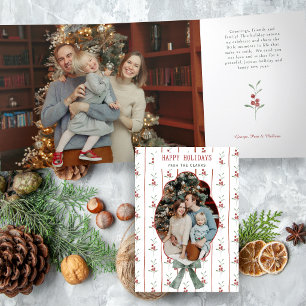 Cosy Watercolor Holly Green Bow Photo Tri-Fold Card