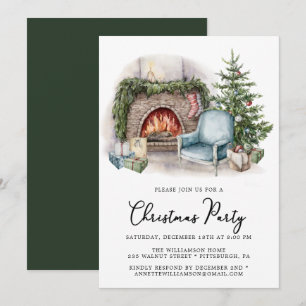 Cosy Watercolor Home Christmas Party Invitation