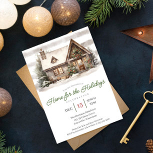 Cosy Watercolor Home for the Holidays Party  Holiday Card
