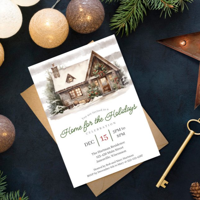 Cosy Watercolor Home for the Holidays Party  Holiday Card (Creator Uploaded)