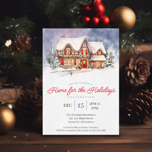 Cosy Watercolor Home for the Holidays Party Holiday Card
