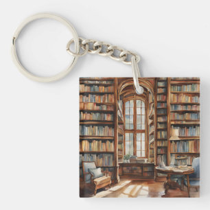 Cosy Watercolor Library Key Ring