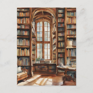 Cosy Watercolor Library Postcard