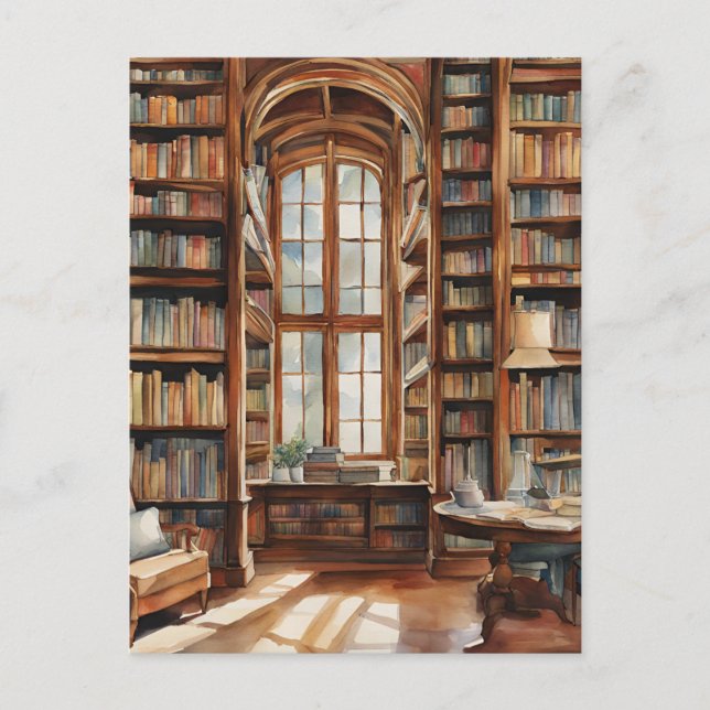 Cosy Watercolor Library Postcard (Front)