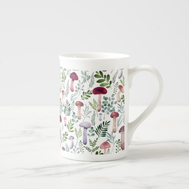Cosy Watercolor Mushrooms Pattern     Bone China Mug (Right)