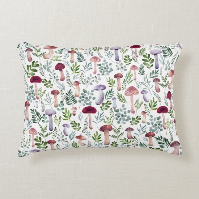 Cosy Watercolor Mushrooms Pattern   Decorative Cushion (Front)