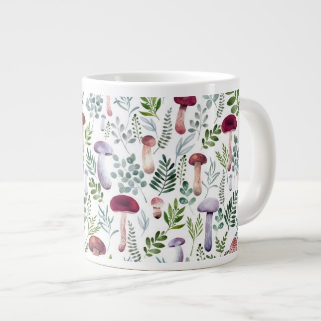 Cosy Watercolor Mushrooms Pattern    Large Coffee Mug (Front Right)